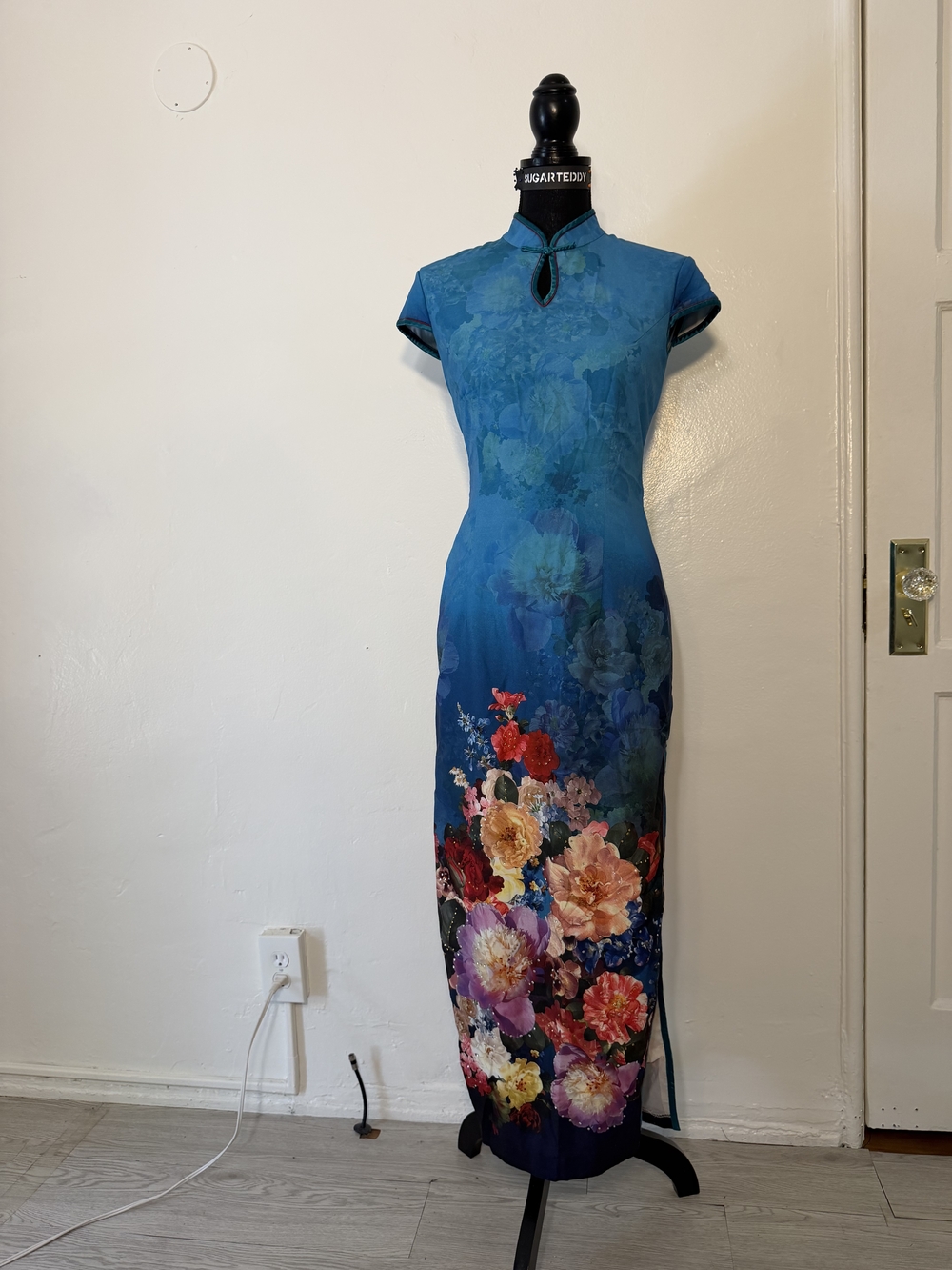 Blue Floral Cheongsam Maxi Dress - Picture 8 of 12